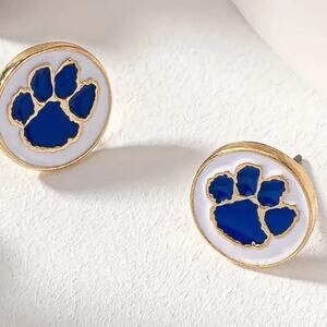 Blue and White Enamel Paw Stud Earrings Kentucky